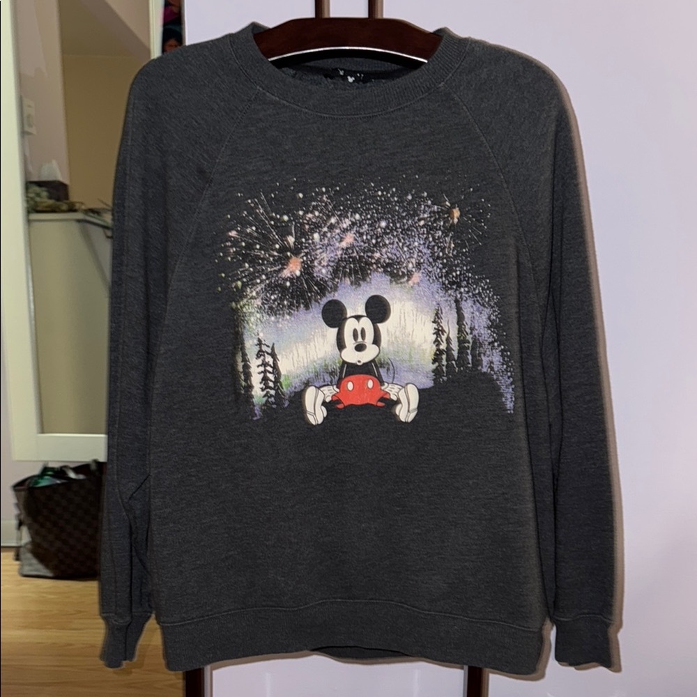 Disney x AE Gray Crewneck Sweater with Mickey Mouse Design